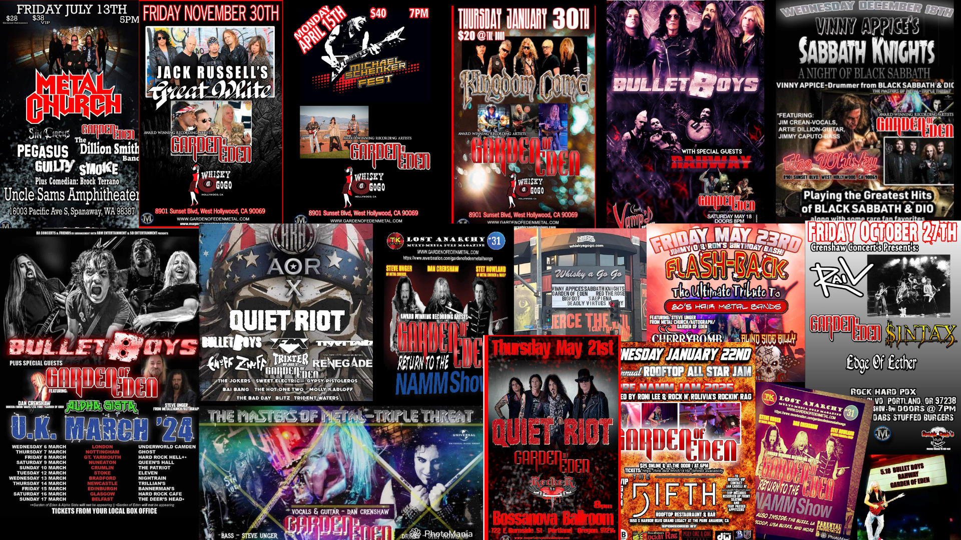Garden of Eden concert and show posters collage